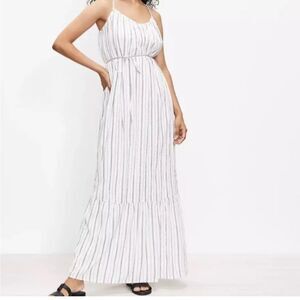 LOFT Shimmer Stripe Spaghetti Straps Tie‎ Back Maxi Dress size M New NO SASH